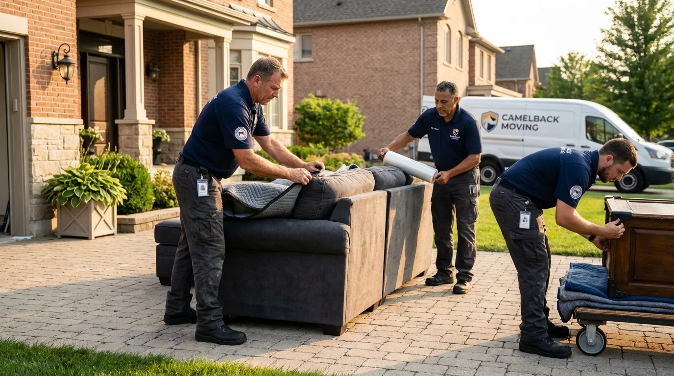 Large estate moving crew wrapping furniture in Stottville, NY